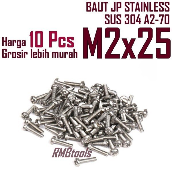 M2x25 Baut JP Stainless Steel M2 / Baut JP Stainless M2 x 25mm SUS 304 MASSAL