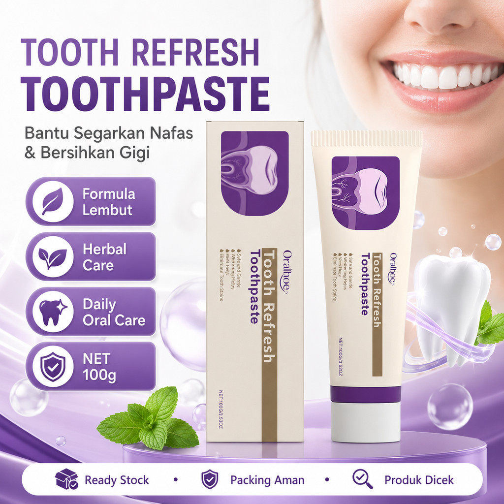 MemutihkanTooth Refresh Toothpaste 100g Pasta Gigi Herbal Bantu Segarkan Nafas Perawatan Gigi Harian