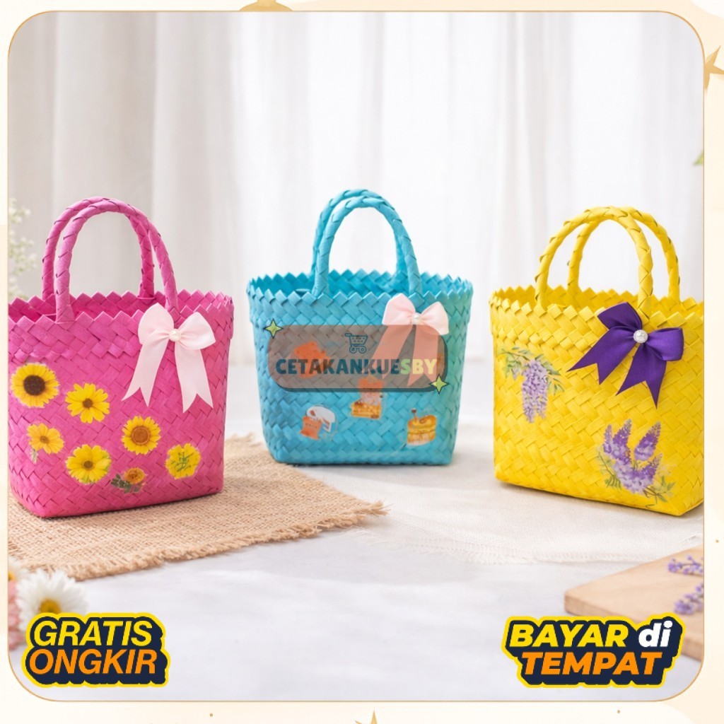 Tas Anyaman Hampers / Tas Anyaman Plastik Murah / Birthday Goodiebags Souvenir Ultah Tas anyaman pla