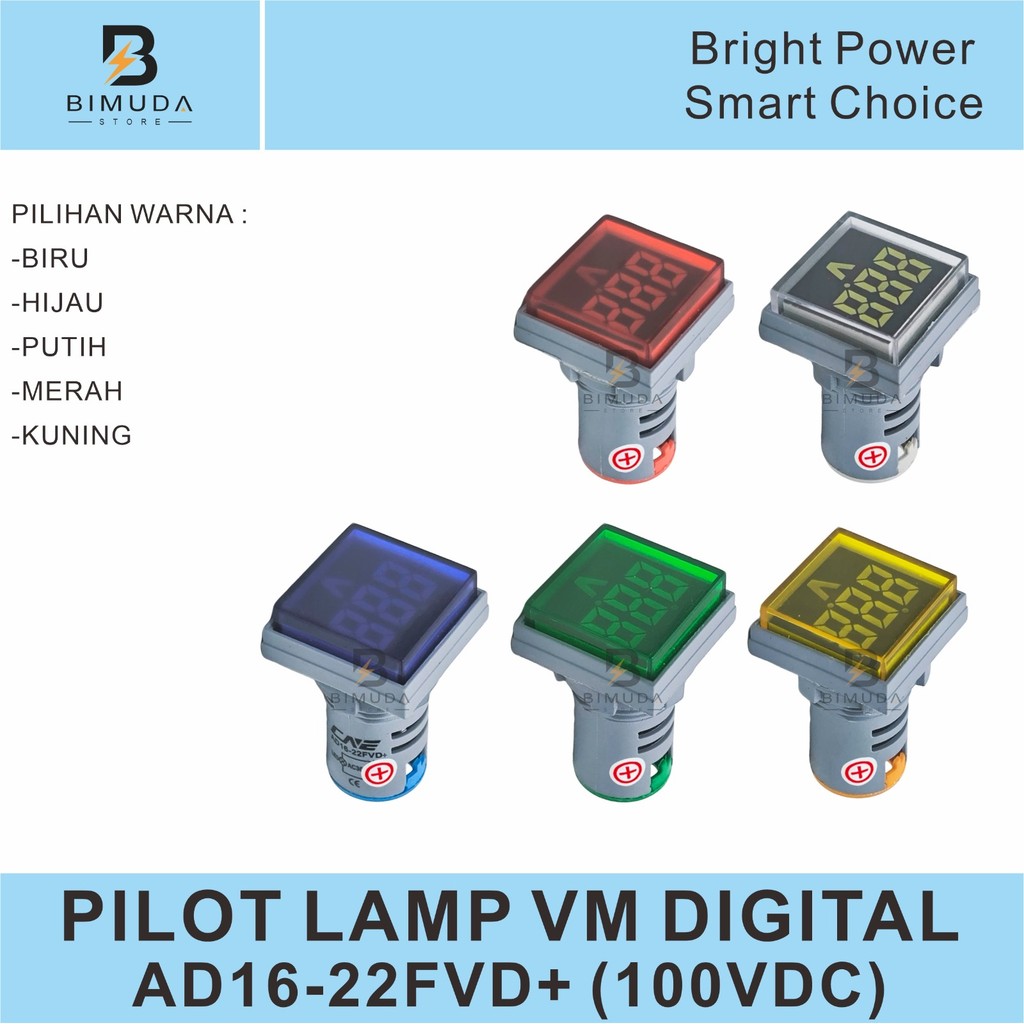 AD16-22FVD+ PILOT LAMP LED / PILOT LAMPU LED WITH VOLT METER BENTUK KOTAK DRAT 22mm DC