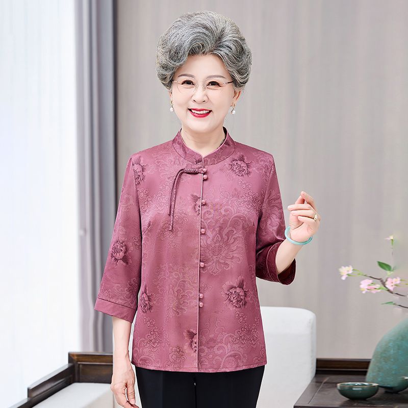 Nenek baru musim panas Tang gaun gaya asing wanita tua gaya nasional atas