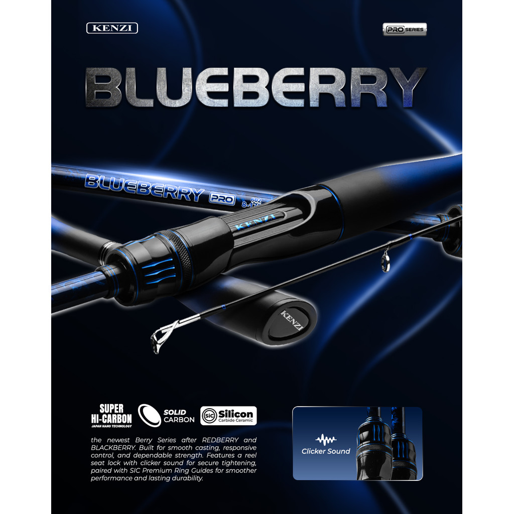 Joran Pancing KENZI BLUEBERRY PRO 180cm 602 Spinning Solid Carbon Ring SiC Anti Korosi