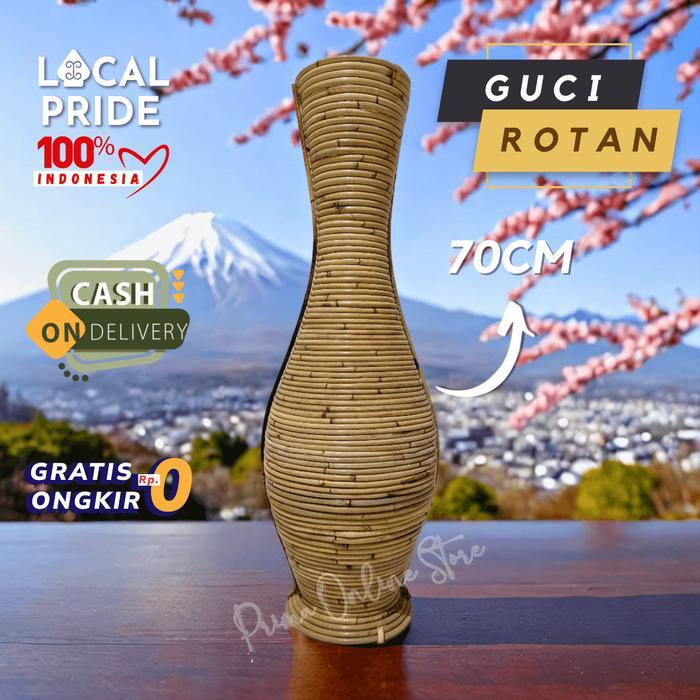 Vas Bunga Rotan Guci 70cm untuk Hiasan Ruang Tamu Modern Alami Natural - Keramik - Guci 70cm Terlari