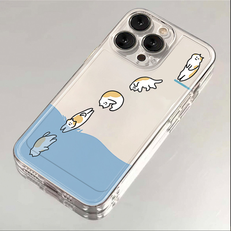 Kartun Diving Cat Simple Creative Case Bening Samsung S25 Ultra S24 Fe M15 S23 Ultra S22 Ultra S25 P