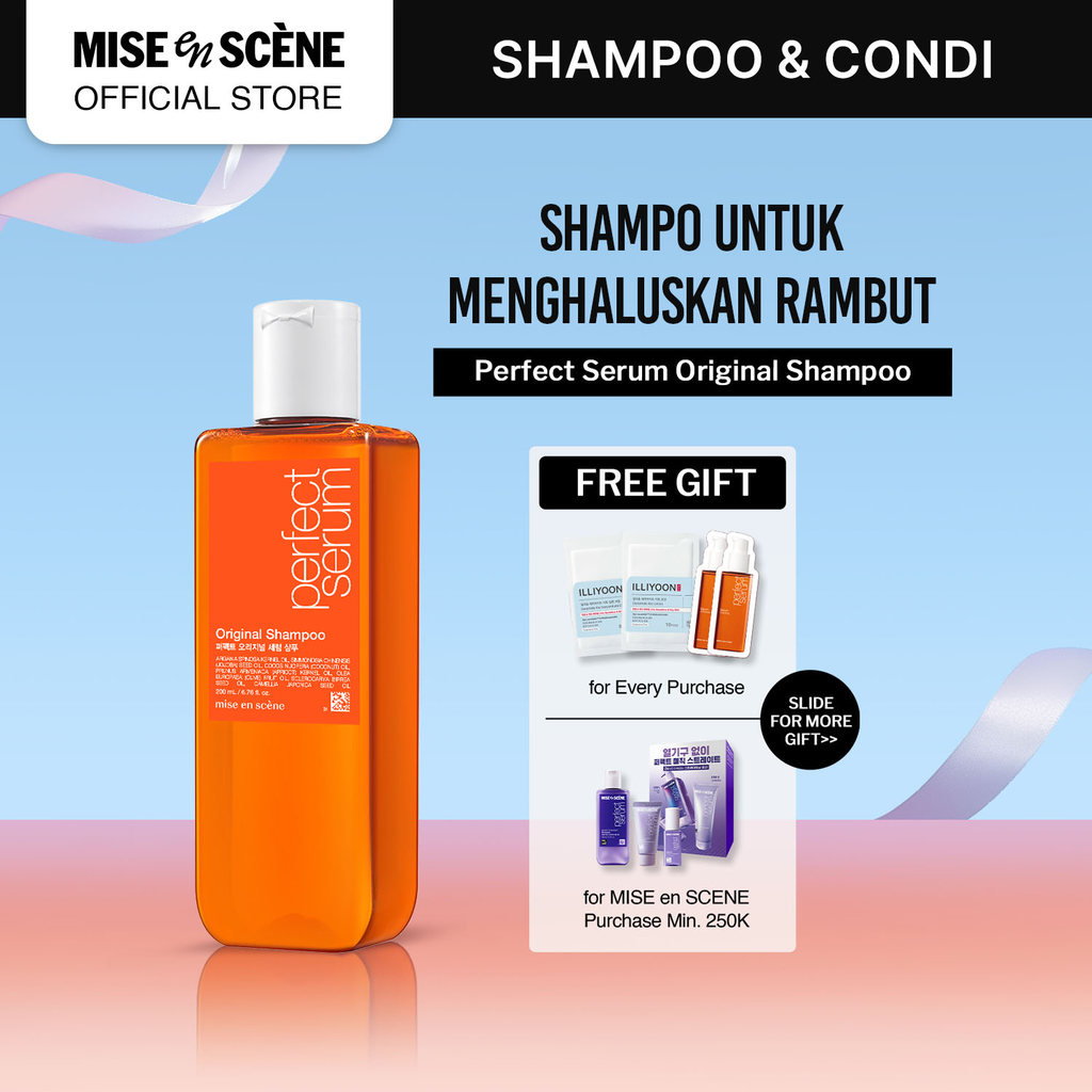 mise en scene Perfect Serum Original Shampoo 200ml - Shampoo Rambut Rusak Melembutkan Tanpa Kusut An