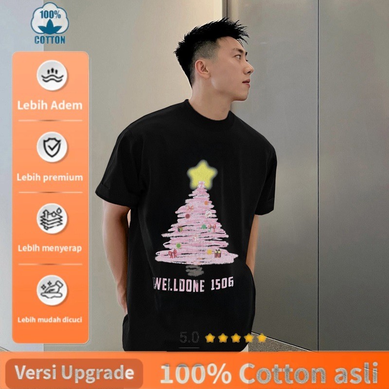 Kualitas Premium, Cocok untuk Pria dan Wanita Kaos Couple Santai Summer Pink Christmas Tree Unisex O