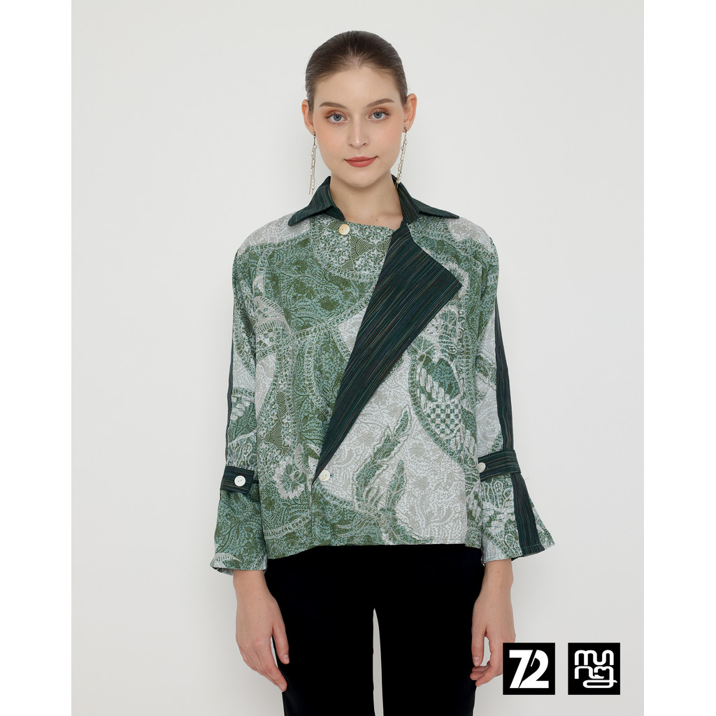 BLOUSE BATIK PREMIUM Katun Wanita Osse Kombinasi Lurik Warna Hijau 72 Batik x WearLori 726092