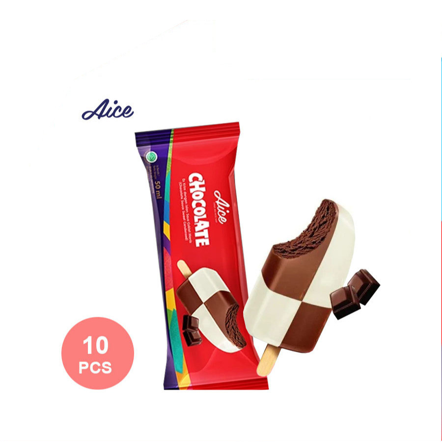 [UniGrosir] AICE Ice Cream 2 Colours Chocolate Stick 50 ml x 10 pcs Es Krim Coklat