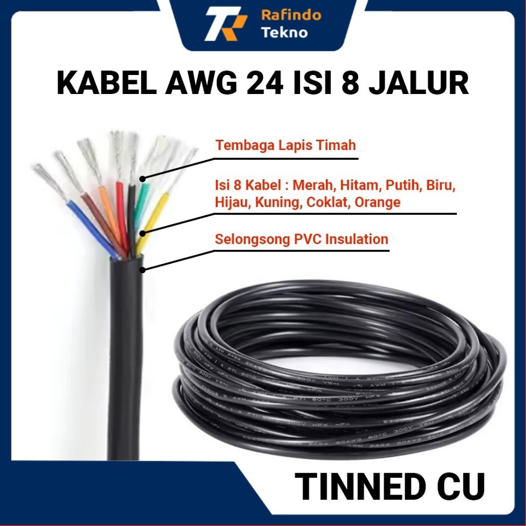 Kabel AWG 24 Isi 8 Jalur Tinned CU + selongsong