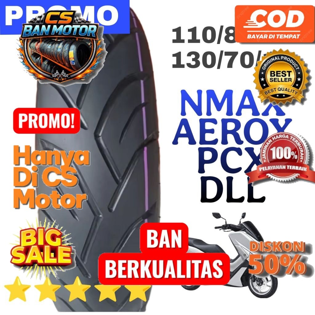 Ban Tubeless Motor Nmax Pcx Aerox Ukuran 110/80-130/70 Ring 13 Inch