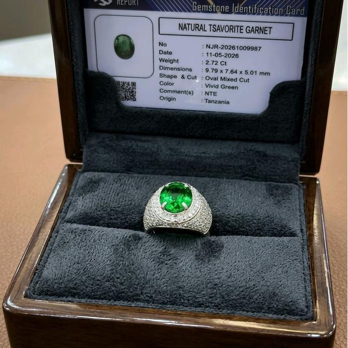 Cincin Permata Vivid Green Tsavorite Garnet Ring Microsettting Plus Memo Gemslab