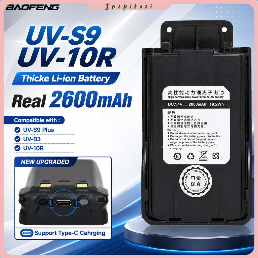 Baofeng Baterai Walkie Talkie for UV-S9 Plus B3 10R Type C 2600mAh - BF-10