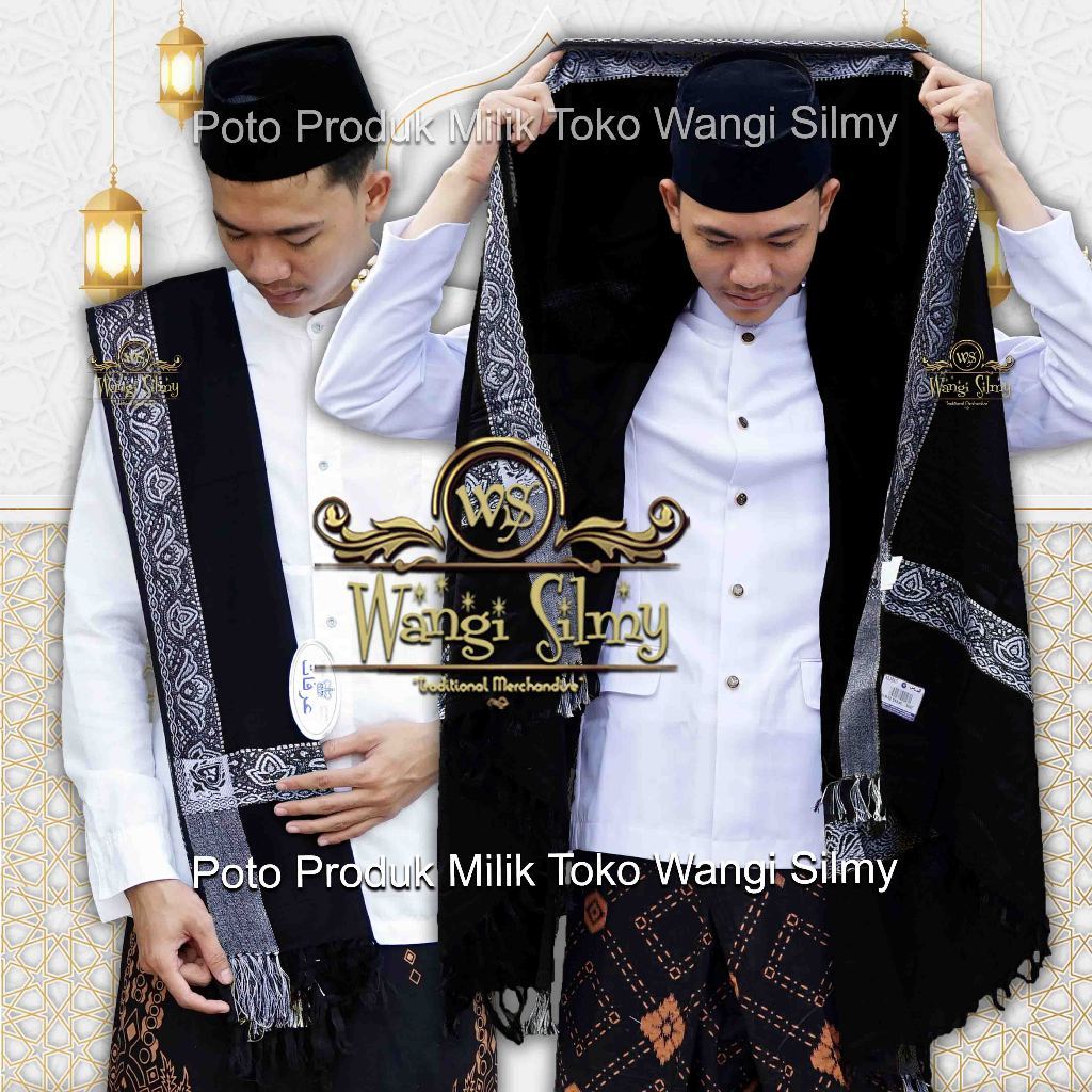 Sorban Kashmiri Asli India Hitam Garis Emas - Sorban Hitam - Sorban Kashmiri Hitam - Sorban Panjang