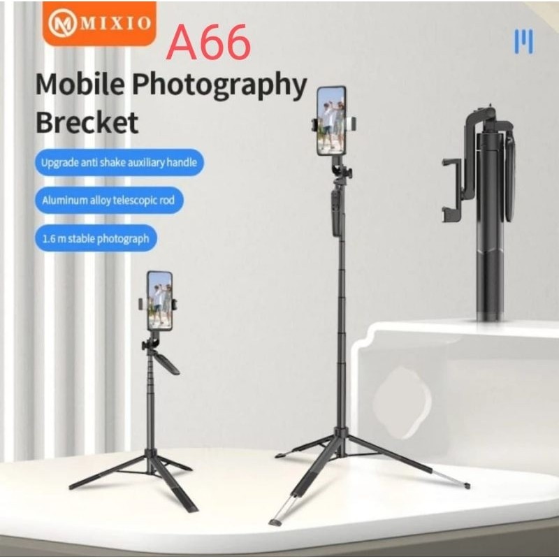 (Gajah_Duduk) MIXIO A66 - 160CM Tongsis Bluetooth Selfie Stick Tripod with LED Light
