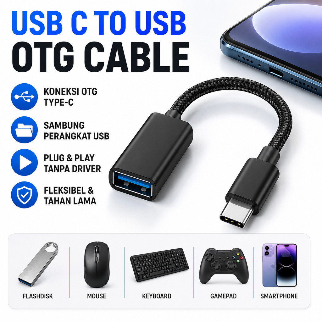 Adaptor Otg Usb Type C Kabel Sambungan Otg Hp Android Ke Flashdisk Mouse Keyboard Gamepad Converter 