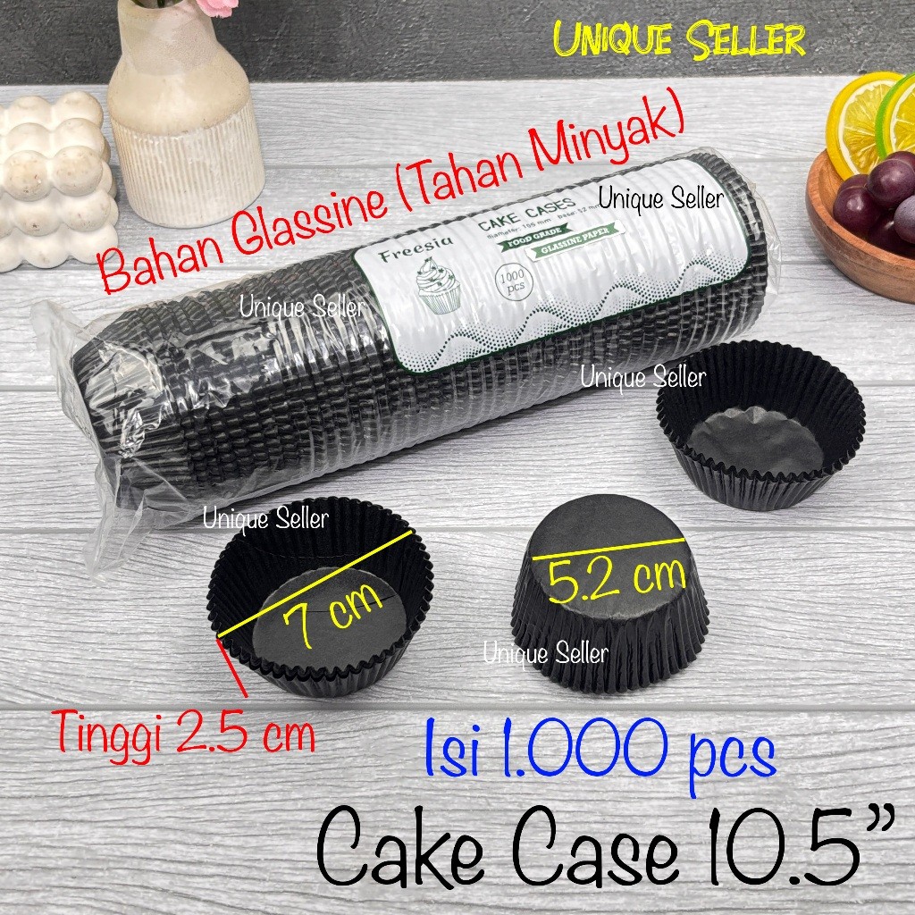 Cake Case 10.5 Alas 5.2 cm FREESIA GLASSINE HITAM isi 1.000 / Kertas Cup Cake Kue Lumpur 10,5 10.5"