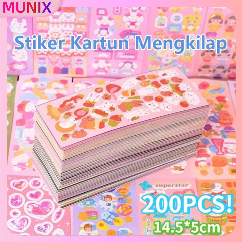 [Bayar di Tempat] 100/200 lembar berbagai stiker kartun mengkilap / stiker kartun lucu berwarna-warn