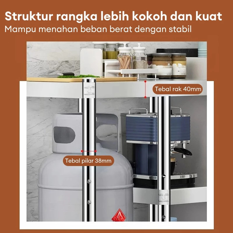 SP Meja Kompor Stainless Steel Meja kompor 2 tungku Rak Kompor Meja Kompor Gas 2 Tungku Rak dapur Mi