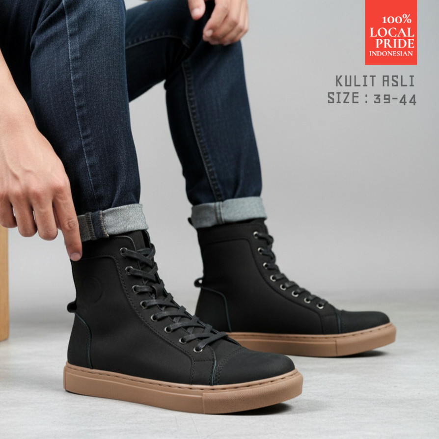 Sepatu Boots Sneakers Kulit Asli Pria GREATA KHAFRA BLACK