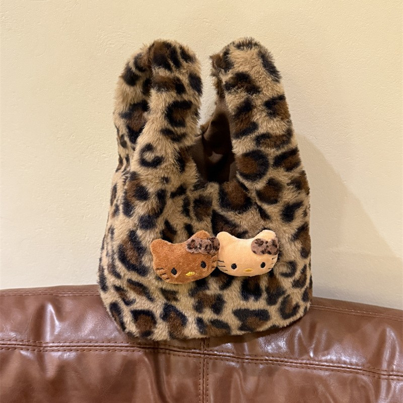 Y2.Morgan Motif Macan Tutul Tas Tote Kasual Kartun Imut-Imut Serbaguna Nyaman Model Baru