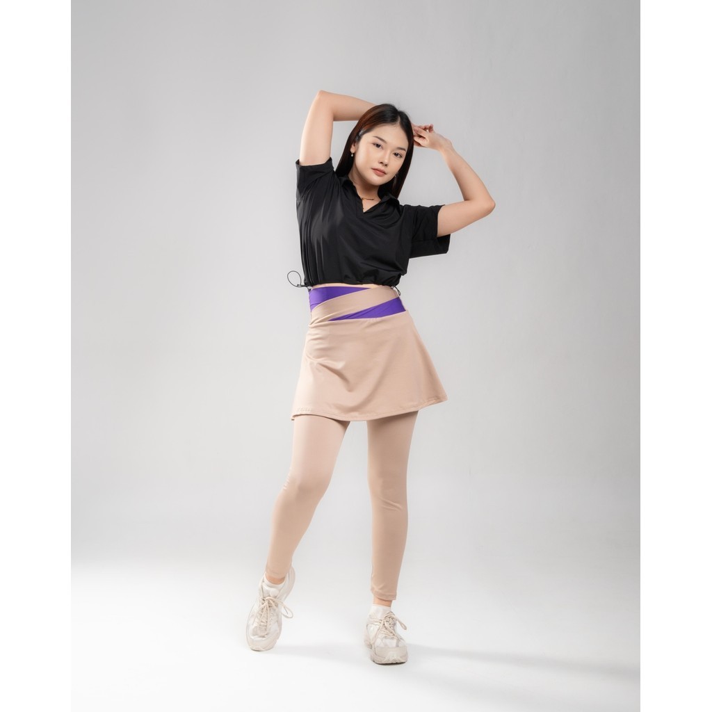 Runoz Legging Rok Senam Wanita Dewasa Celana Olahraga Rok Panjang Warna Cream Kekinian Anti Jiplak B