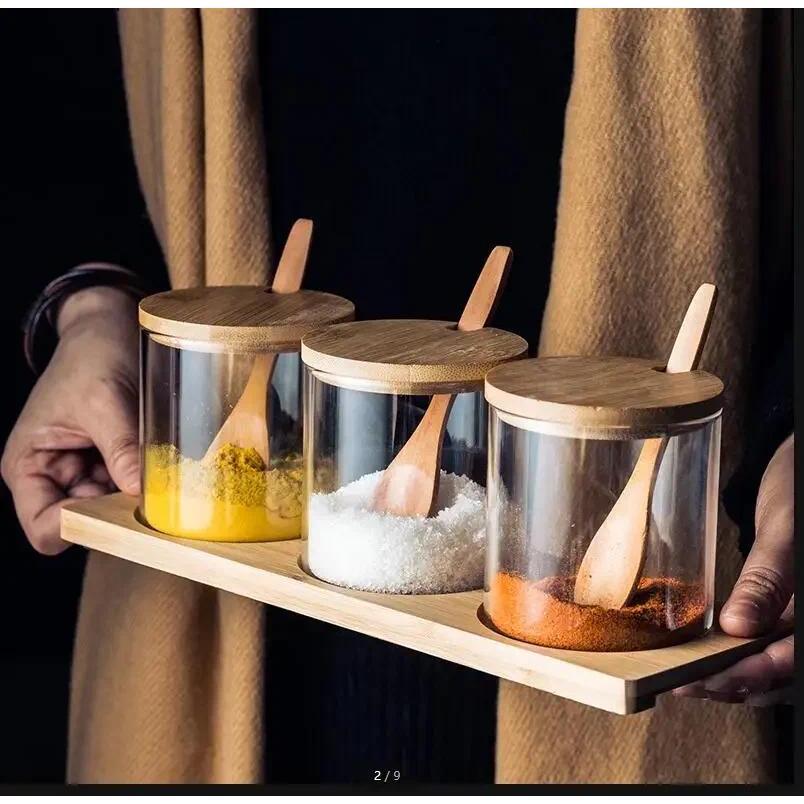 Glass Spice Jar 3-piece Set Seasoning Jar Condiment Box Spice Container Seasoning Box Spice Bottle S