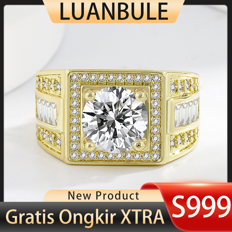 LUANBULE Cincin Pria Fashion Emas 18K Zircon