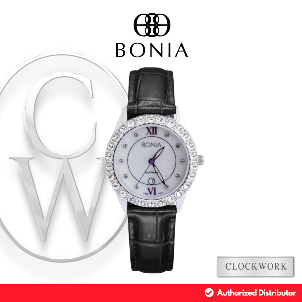 Jam Tangan Wanita Bonia Elegance Analog B10011-2309S Kulit Vintage Casual Hitam Dial Silver