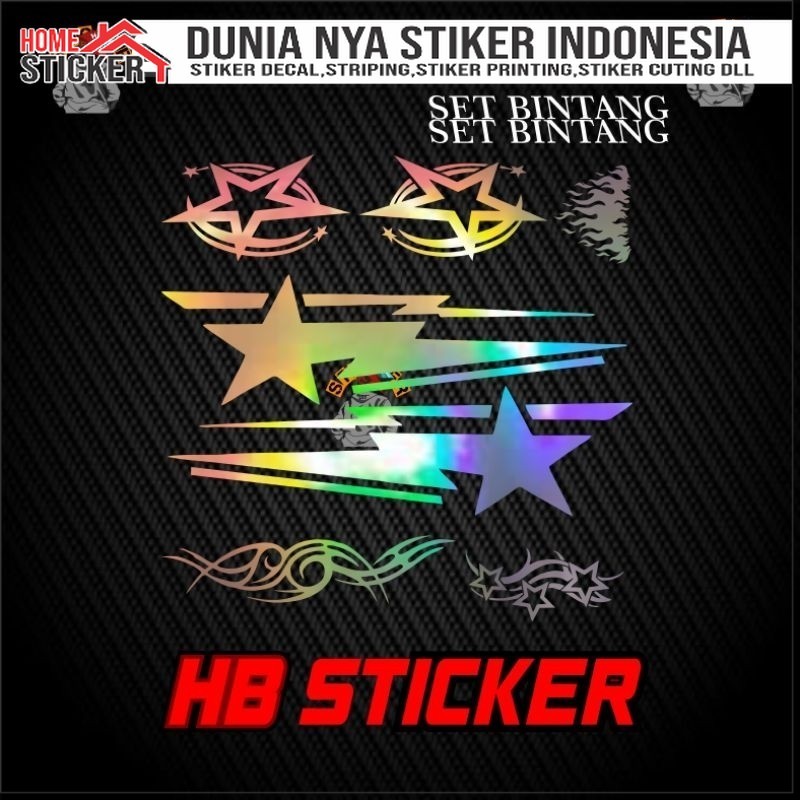 Sticker Cuttinh Seat Bintang Dan Api Body Motor Helm Berkualitas Stiker Cuting Pack Bintang Kanan Ki