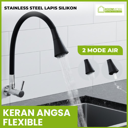 Kran Cuci Piring Fleksibel Stainless Steel Lapis Silikon Kran Angsa Cuci Piring Kran Wastafel Cuci T