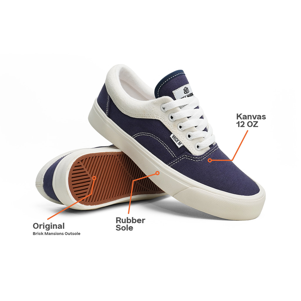 Brick Mansions - Skaters Navy White Sepatu Sneakers Casual Pria Wanita