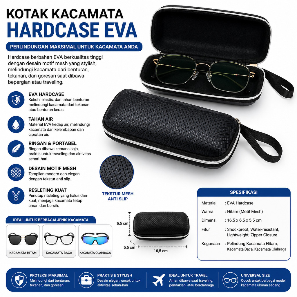 Kotak Kacamata Eva Hardcase Motif Mesh Pelindung Frame Lensa Kacamata Hitam Baca Sunglasses Case Ant