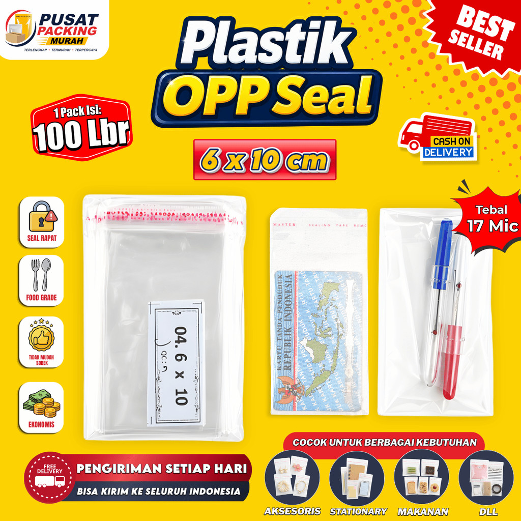 Plastik Seal OPP Seal 6x10 cm isi 100 lembar Plastik Kartu 6 x 10 Plastik OPP Lem Ukuran Kartu KTP