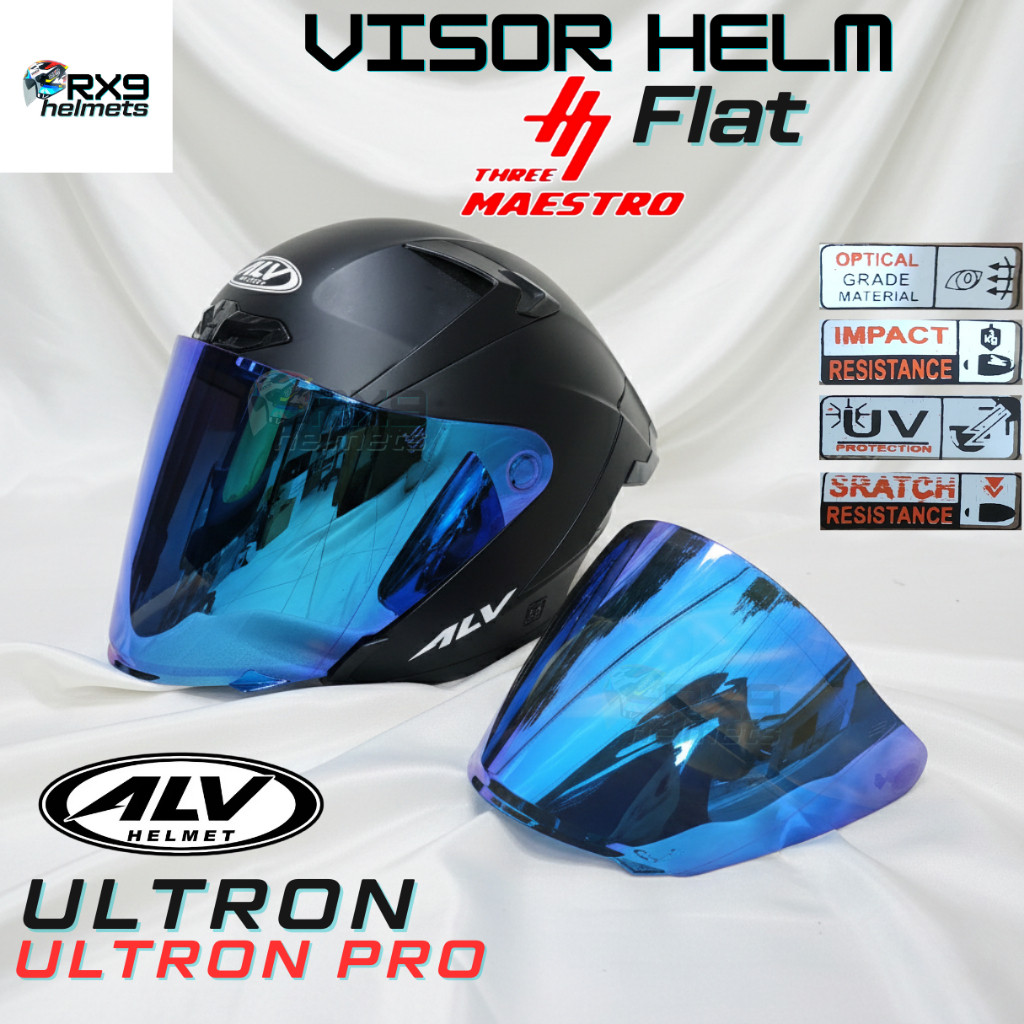 HELM ALV ULTRON PRO Visor Helmet FLAT, HELM GANTENG ALV, Helmet Half face,putih clear smoke, Alv ult