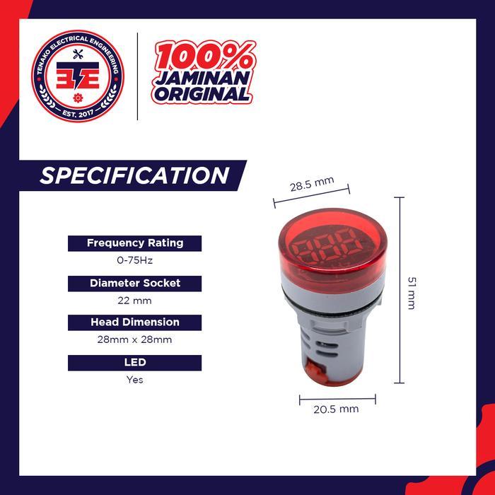 Hertz Meter Pilot Lamp LED With Hertz Indicator 22mm 0-75Hz Pembaca Frekuensi - Merah