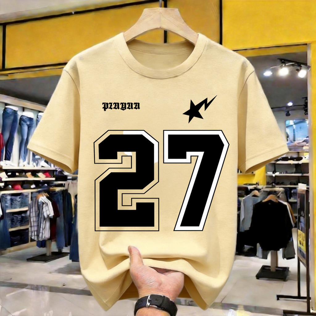 PRADA 27 Star Print Kaos Polos Katun Premium Tebal 210GSM Original Indonesia Size Lengkap Loose Fit 
