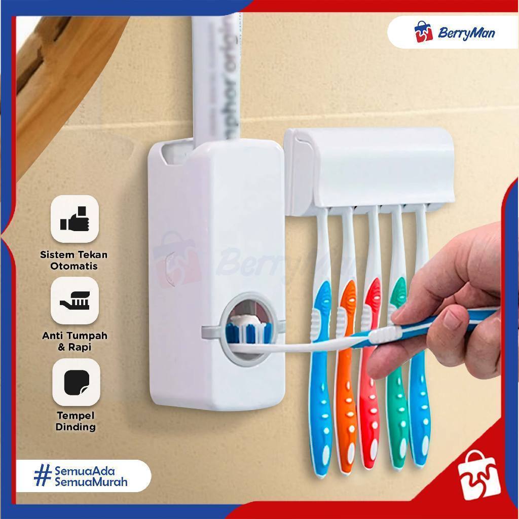 Dispenser Odol Tempat Sikat Pasta Gigi Touch Me Brust Holder Set Otomatis Tempel Dinding Praktis GEN