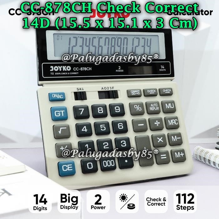 (1 Biji) Kalkulator JOYKO CC-878CH 14 Digits Check & Correct / Calculator Joyko CC-878CH (1 Biji)