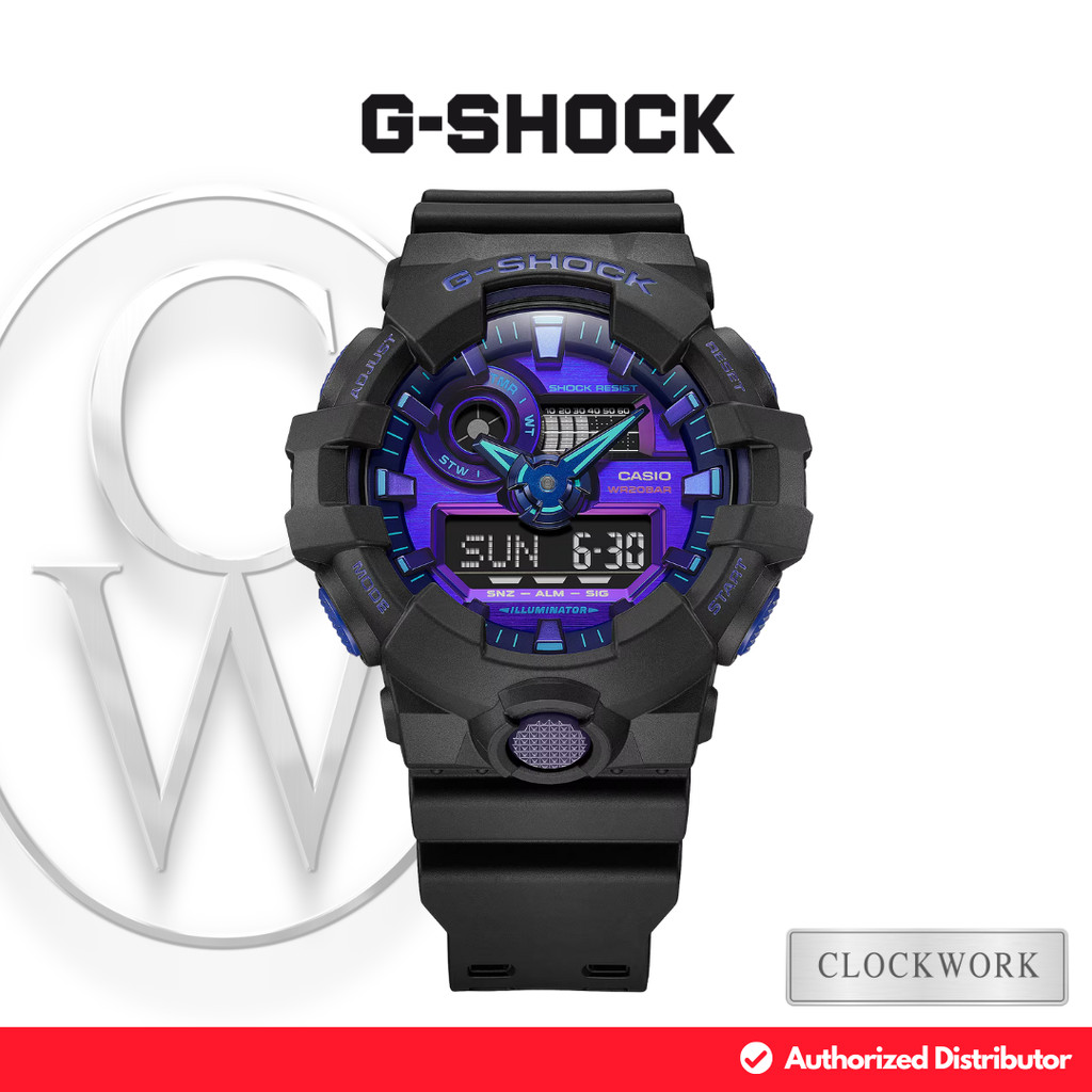 Jam Tangan Pria Casio G-Shock GA-700VB-1ADR Karet Resin Sporty Casual Hitam Virtual Blue Digital Ana