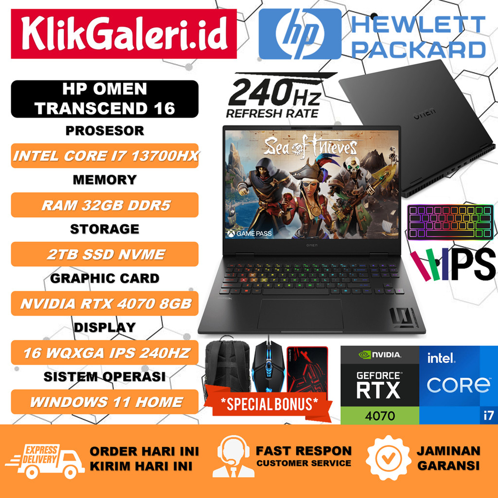 HP OMEN TRANSCEND 16 INTEL I7 13700HX 32GB DDR5 2TB RTX 4070 8GB 16 WQXGA IPS 240HZ PKRGB WIN11HOME