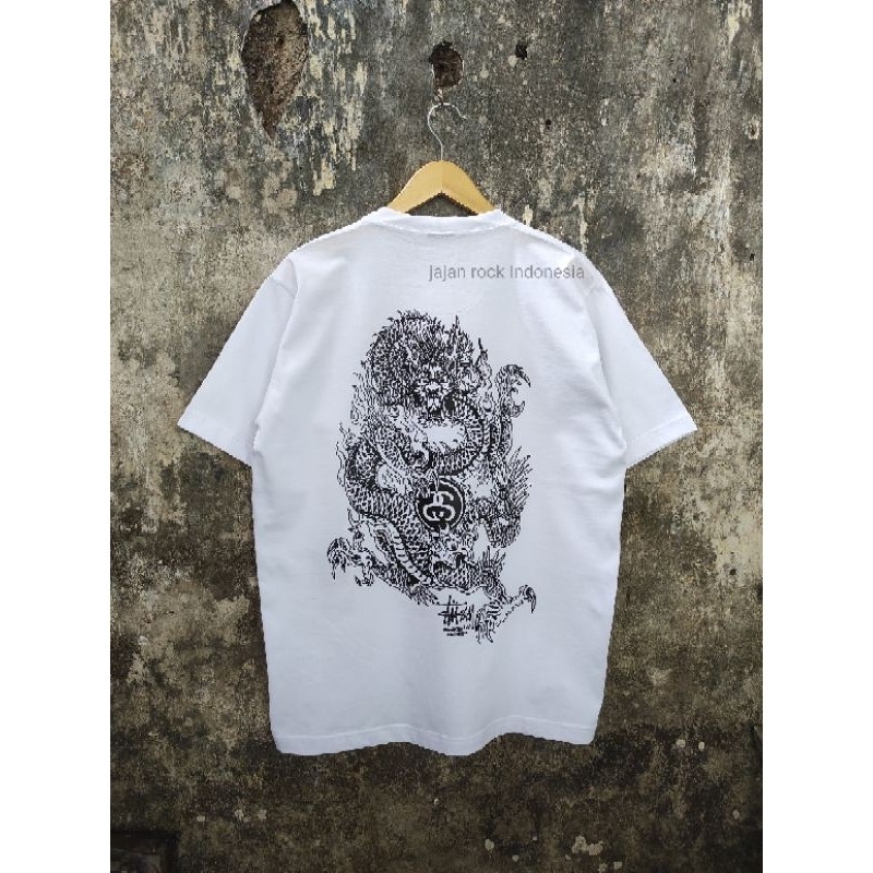 New 12.12 KAOS ST*SSY DRAGON WHITE TEE Kaos pria brended