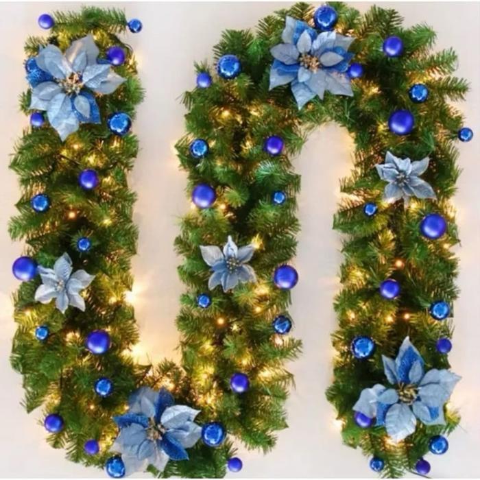 Garland Natal Salju Panjang Tebal Dengan Aksesoris Garland Salju Dekorasi Natal Karangan Bunga Natal