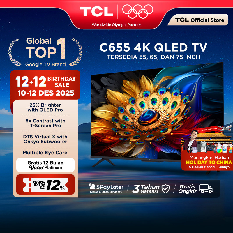 [CUCI GUDANG] TCL 4K QLED Pro Google TV 55 inch C655 - T-Screen Pro - ONKYO Subwoofer & Dolby Vision