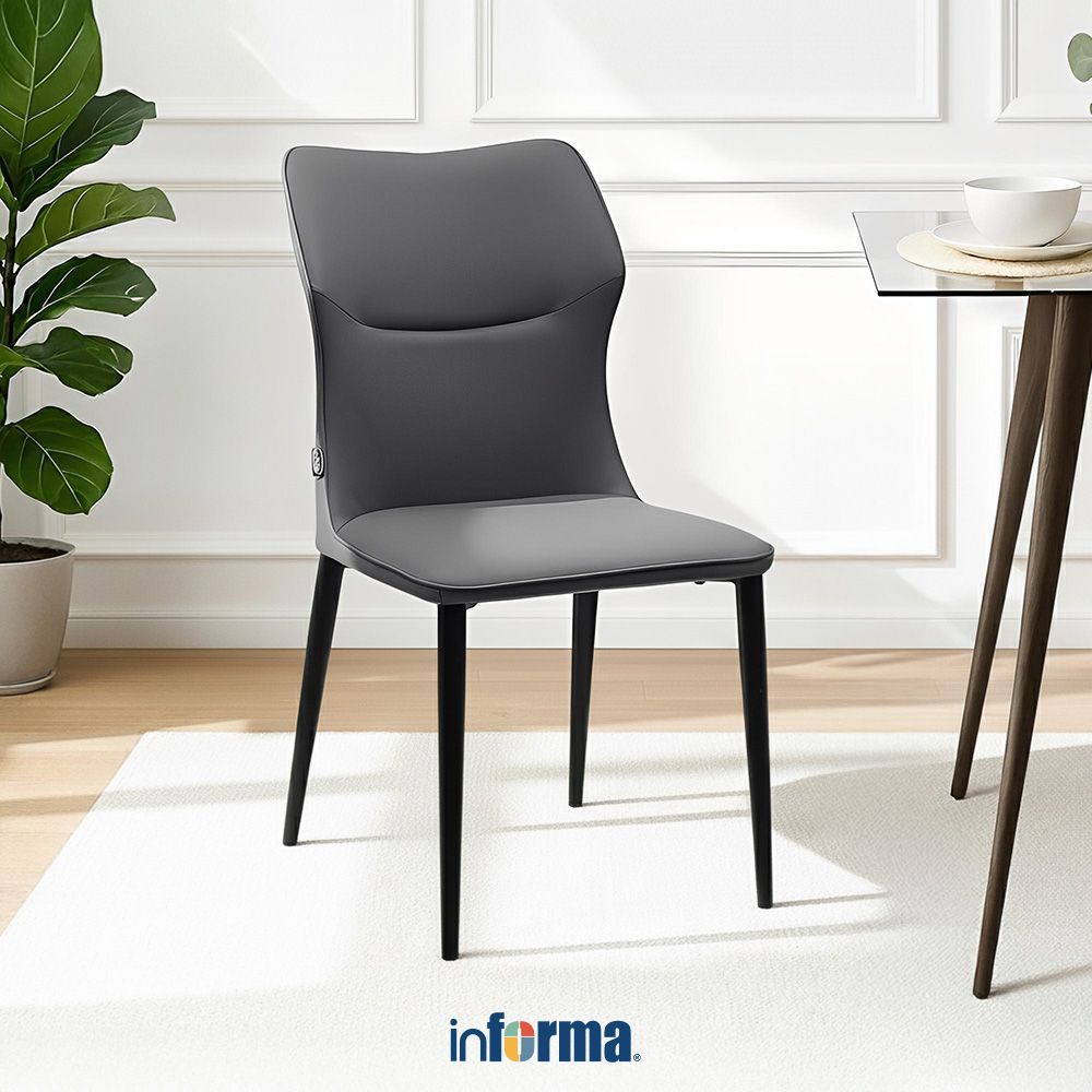 Informa Hensley Kursi Makan Kulit - Abu-Abu Dining Chair Tempat Ruang Makan Kursi Kafe Restoran Bang