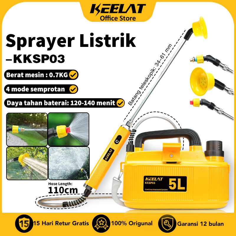 KEELAT Sprayer Listrik 5L alat semprot cas botol semprot baterai litium sprayer Penyiram Tanaman