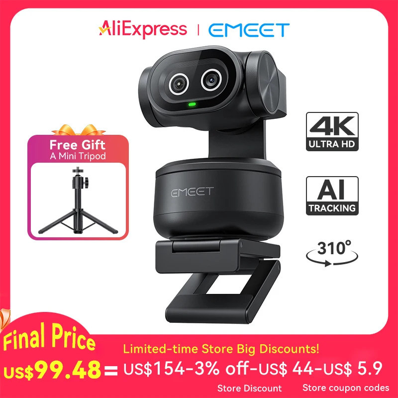 4K Webcam PTZ Web Camera EMEET PIXY Dual-Camera AI Tracking Video Camera for Streaming With SonySens