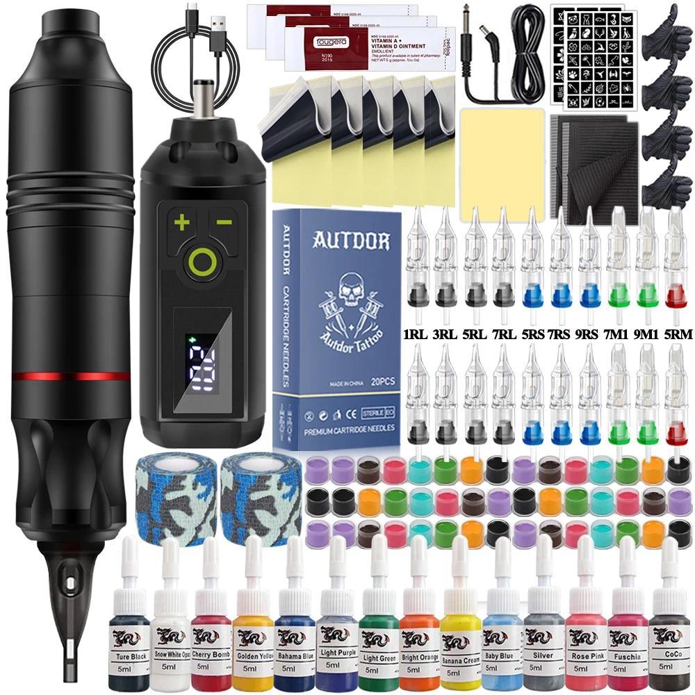 Wireless Tattoo Pen Machine Kit Cartridge Tattoo Machine Set with Wireless Power Supply Needles Inks