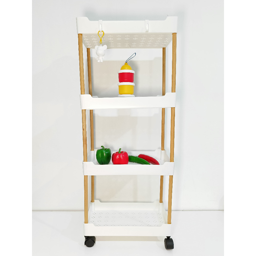 ELMO 4 Tingkat Rak Dapur Susun Dengan Bentuk Square multi-layer Rak Susun Serbaguna Dengan Roda