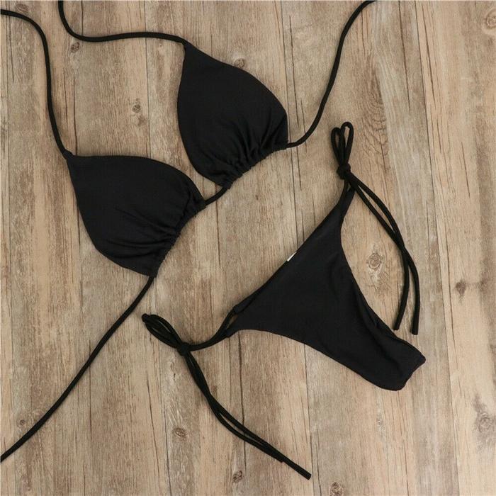 Bikini Wanita BASIC Model Pantai Gstring Renang Premium Pakaian Dalam Seksi Bra CD Set Murah - Hitam