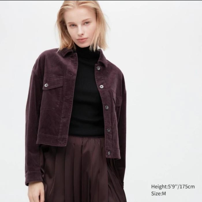 Uniqlo Jaket Crop Corduroy Original SALE READY - Beige, S